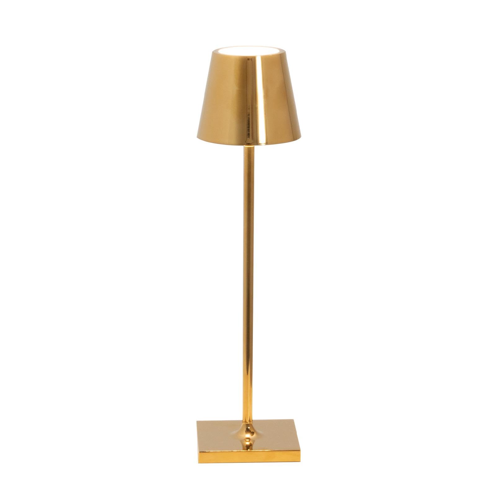 Zafferano, Poldina Micro Lamp with Glossy Gold Finish, Rechargeable Cordless Table Lamp with Touch Controls, Usable as an Indoor
