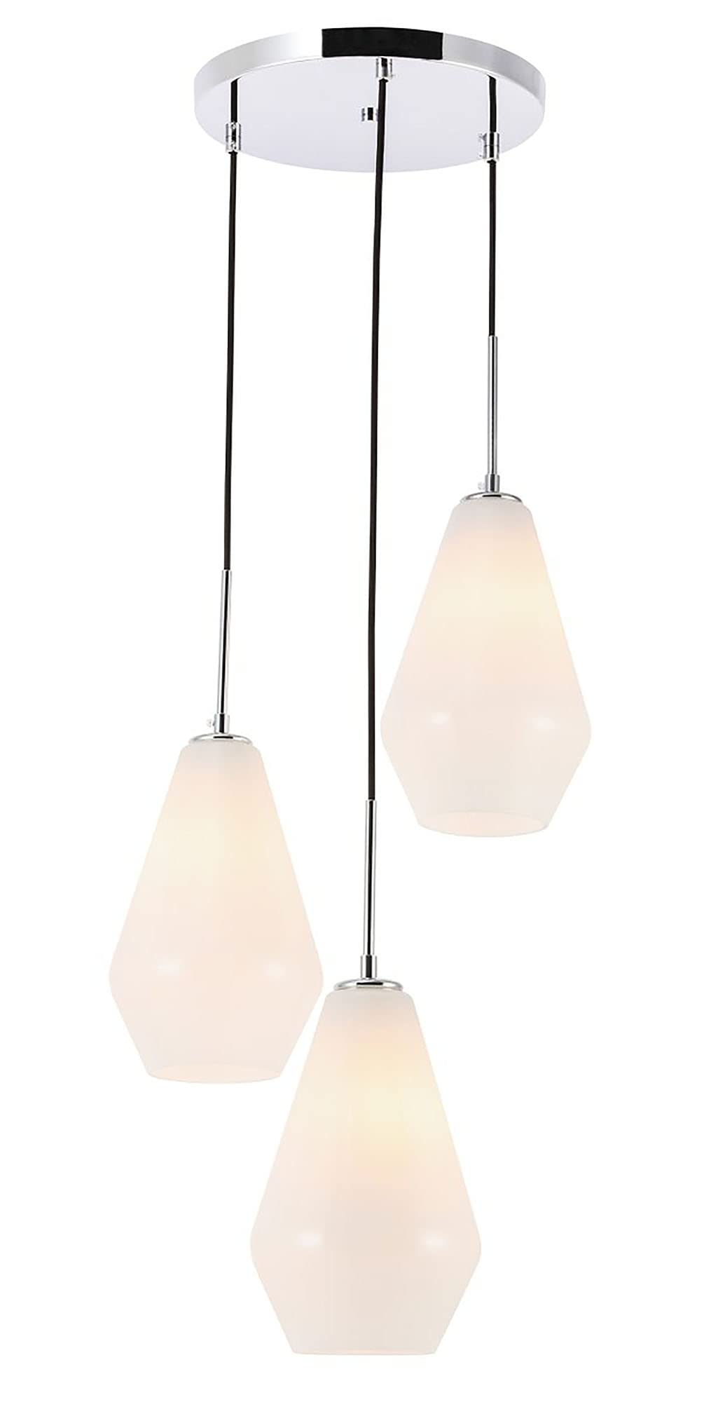 Elegant Lighting Chrome 3-Light Pendant - Modern Frosted White Glass Ceiling Fixture