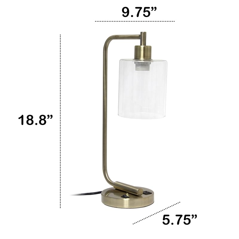 All The Rages Metal & Glass Desk Lamp With Usb Port In Antique Brass/Clear