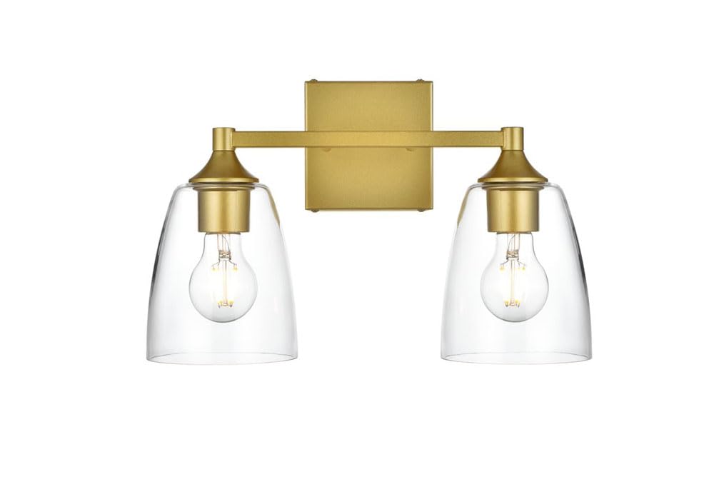 Living District Gianni 2-Light Iron & Glass Bath Sconce in Brass/Clear