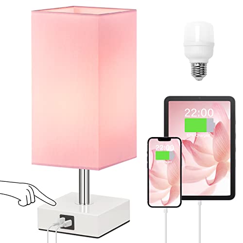 Ambimall Touch Control Table Lamp With Usb A+C Charging Ports, 3 Way Touch Lamps Beside Desk, Nightstand Lamp For Bedrooms Livin