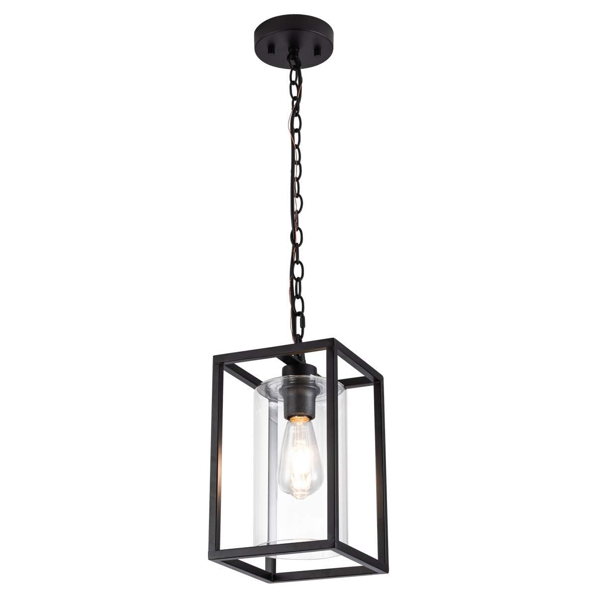 MAYNA 1-Light Farmhouse Pendant Light, Black Metal Cage Light Fixtures with Adjustable Chain and Glass Shade,Hanging Lights for 
