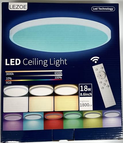 Lezoe Rgb Led Ceiling Light Dimmable With Remote Control  18W 1800Lm Color Changing Light Flush Mount Fixture  8.6 Inch 3000K-6500K Ceiling Lamp For Bedroom Kitchen Hallway Party Living Room
