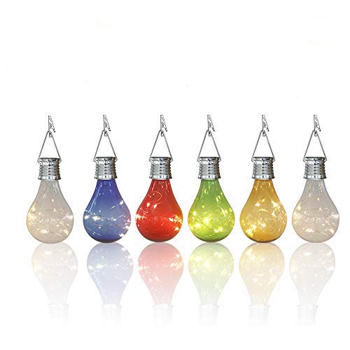 pearlstar Solar Light Bulbs Outdoor Waterproof Garden Camping Hanging LED Light Lamp Bulb Globe Hanging Lights for Home Yard Christmas Party Holiday Decorations (6 Pack-Solar Light Bulbs)
