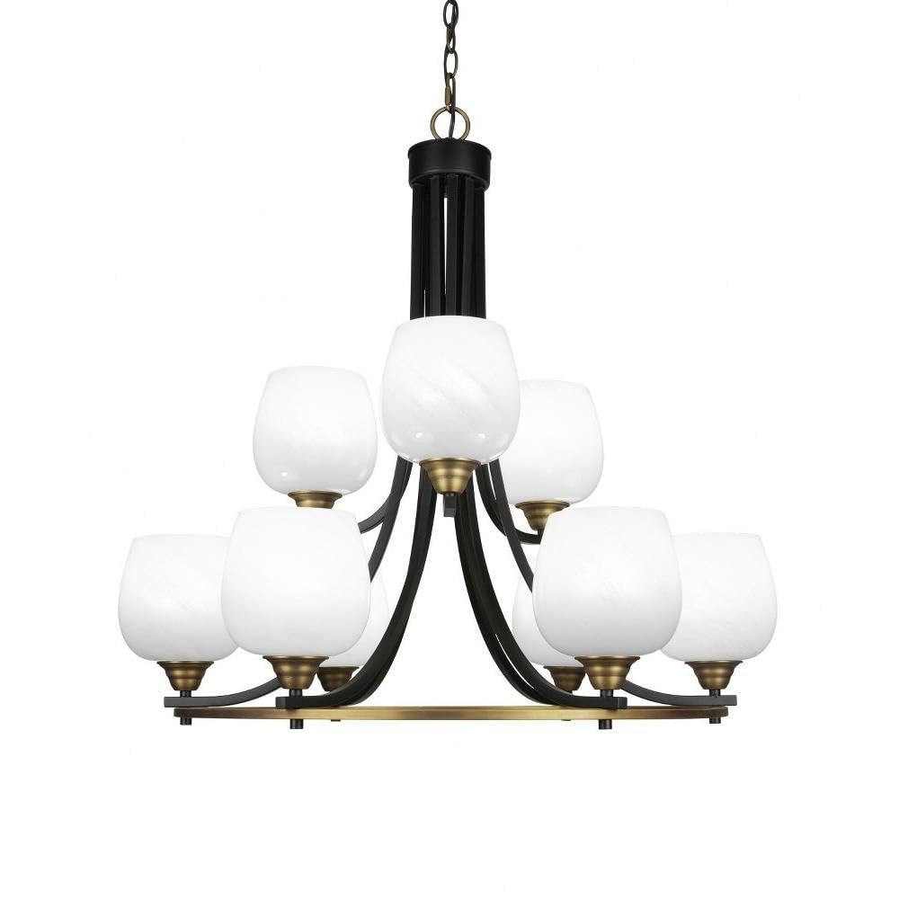 Toltec Lighting Paramount 9 Light Chandelier in Matte Black & Brass (3409-MBBR-4811)