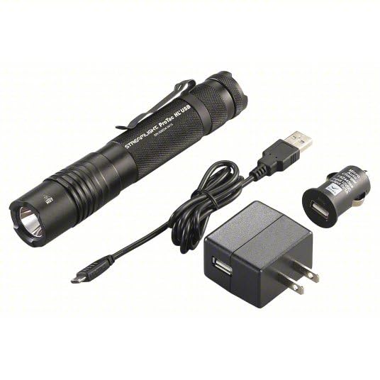 Streamlight ProTac HL USB 1000-Lumen Tactical Flashlight, Black, Aluminum, Model 88054, Rechargeable with Charger & Holster, Clear Retail Packaging