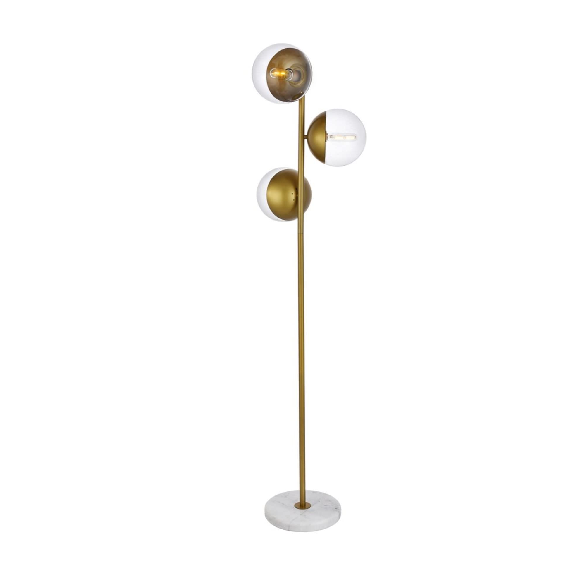 Living District Eclipse 3-Light Metal & Glass Floor Lamp in Brass/Clear