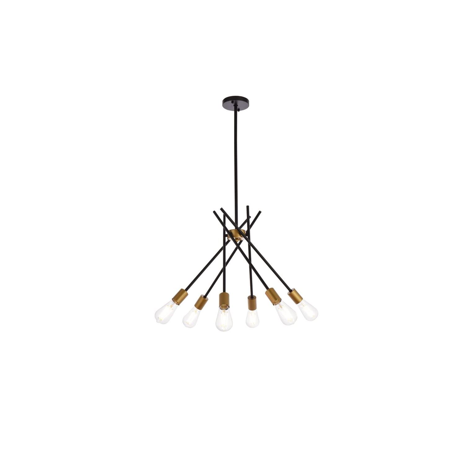 Living District Lucca 6-Light Mid-Century Metal Pendant in Black and Brass