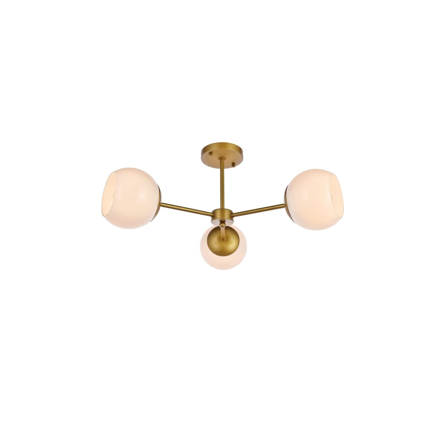 Living District 3-Light Mid-Century Flush Mount, Brass and White, Iron, Model LD649F26BR
