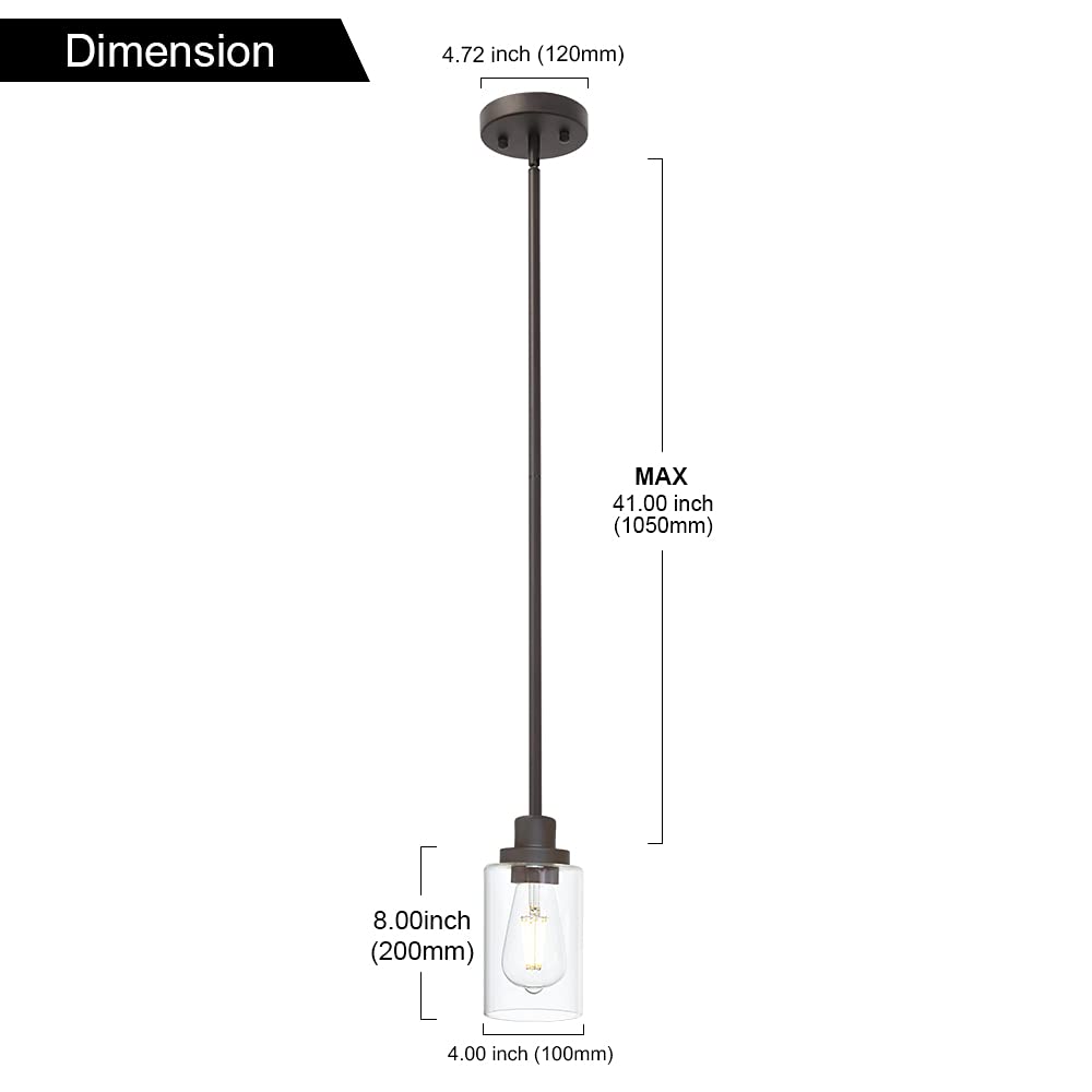 TODOLUZ Vintage Pendant Light - 1-Light Oil Rubbed Bronze Chandelier with Clear Glass Shade for Kitchen Island, Model 732688371393