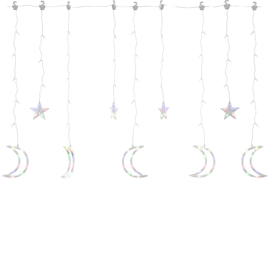 Vidaxl 138 Led Colorful Star & Moon Fairy Lights - Remote Control, Energy-Saving, Indoor/Outdoor Use, Model 328797