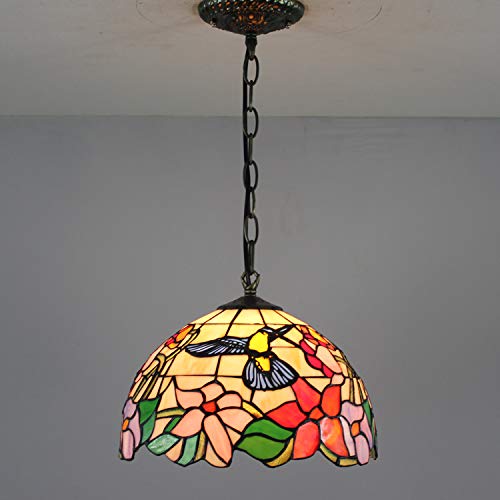 WERFACTORY Tiffany Lamp Shade Replacement - 12x6 Inch Cream Amber Stained Glass Hummingbird - S101 Series for Table/Pendant Light