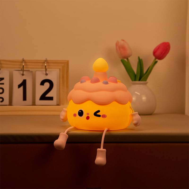 Qanyi Birthday Gifts Cupcake Light For Kids  Silicone Party Cake Nursery Night Lamp With Soft Touch  Rechargeable Table Lamp Decor Gift For Daughter Girl Sister