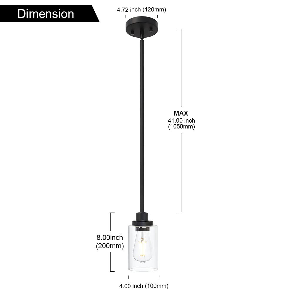 TODOLUZ 6-Lights Kitchen Island Light Fixture, Black, Clear Glass Shades, Model 732688371454, Farmhouse Style