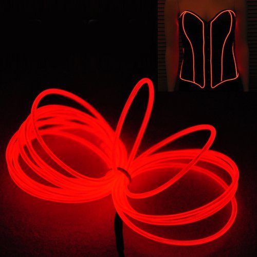 lychee EL Wire Neon Light 15ft Red Electroluminescent Strobing for Parties Halloween Decoration Model 011