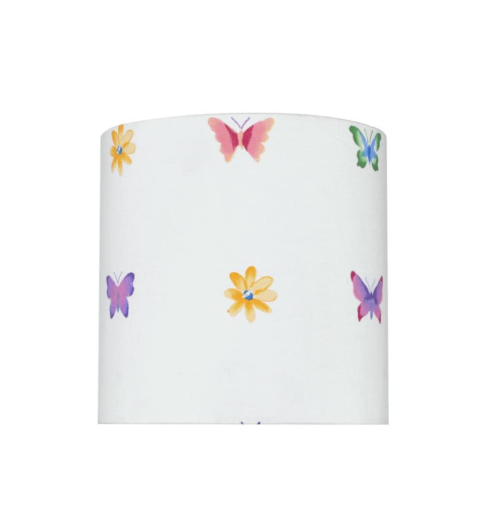 Aspen Creative 31062A Transitional Drum (Cylinder) Shaped Spider Construction Lamp Shade In White With Butterfly & Flowers  8 Wide (8 X 8 X 8)