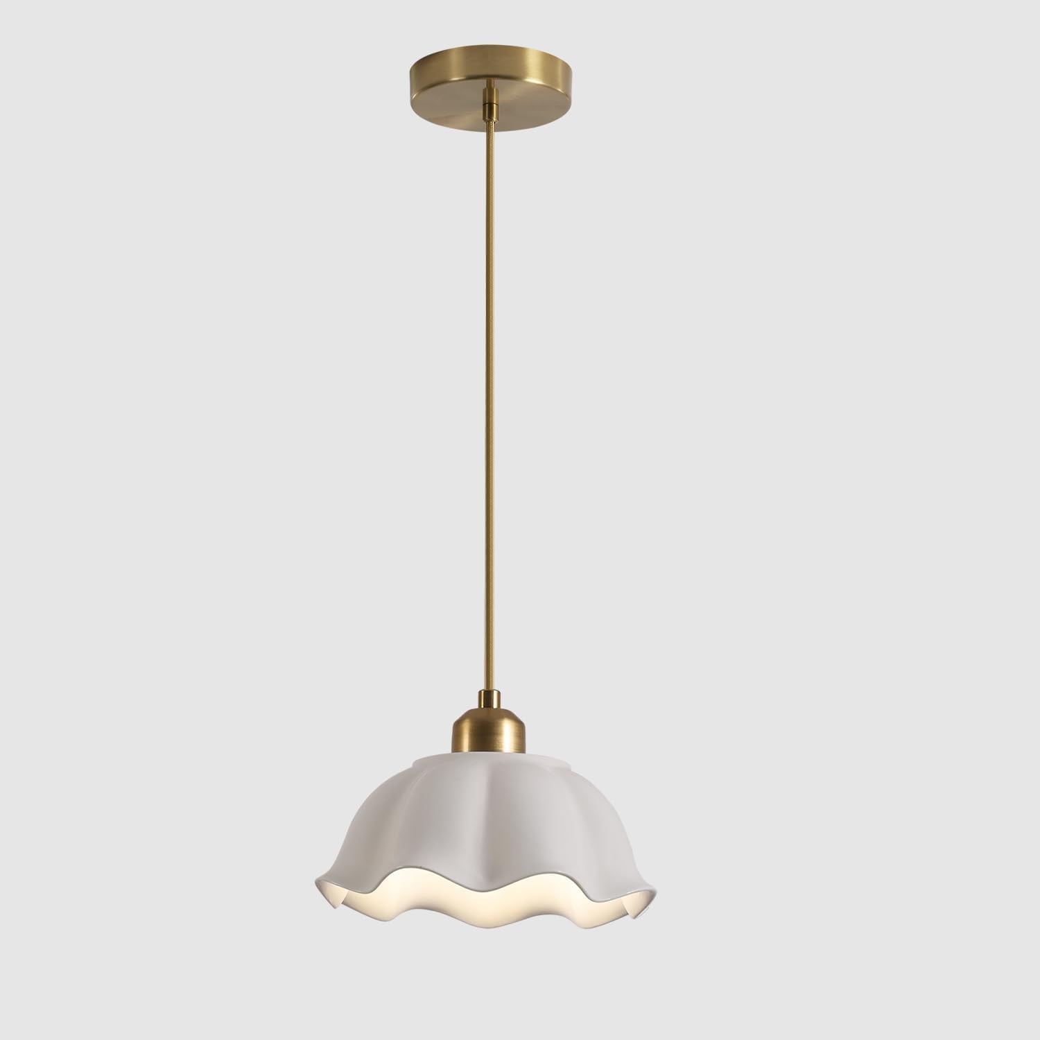 Magiroz Modern Minimalist White Pleated Ceramics Pendant Lights Kitchen Island Mid Century Opal Glass Dome Adjustable Height Hanging Ceiling Light Fixture Brass Milk Glass Pendant Light MPL11-1 GD