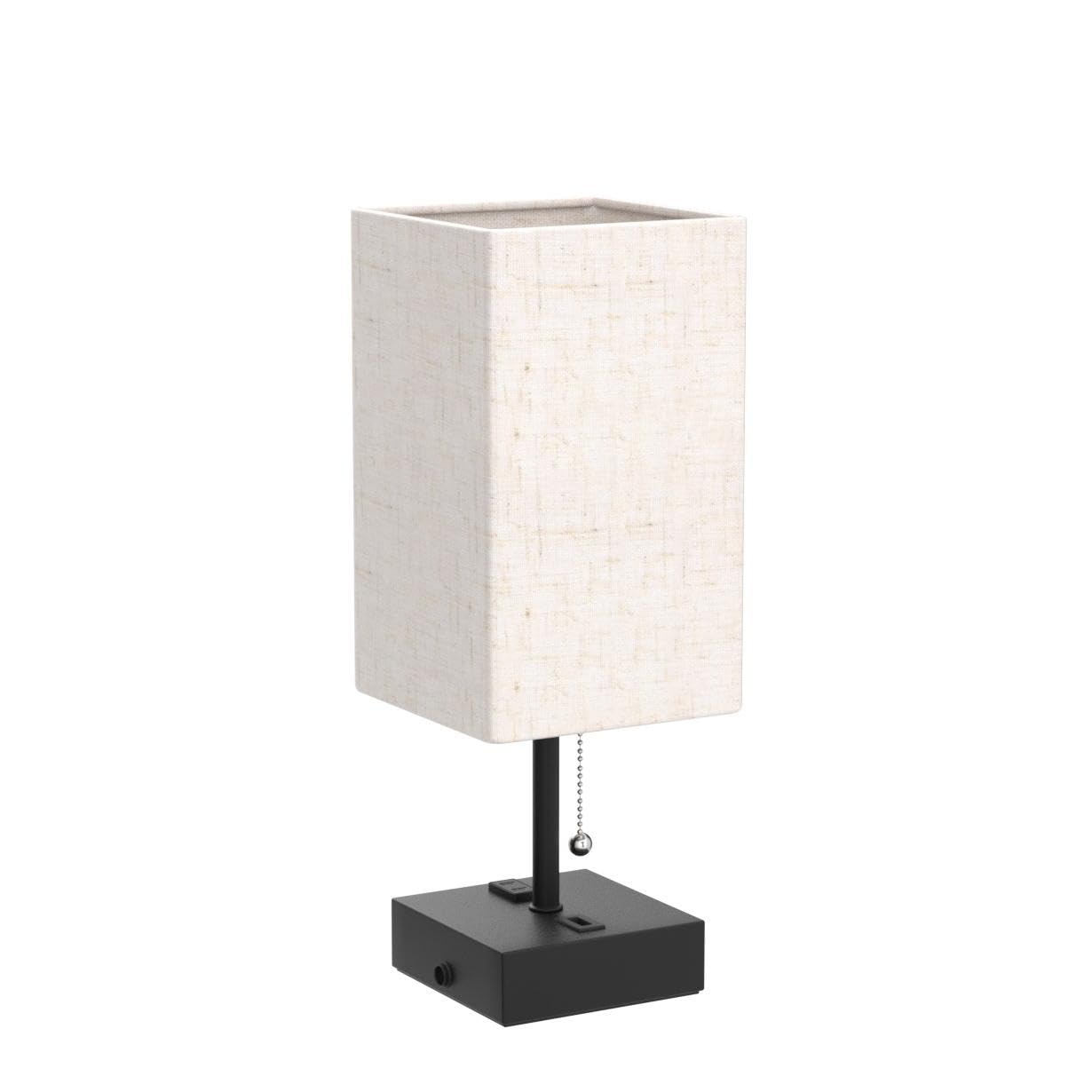 PLMMY Table Lamp Set of 2, 14 Inch Metal Bedside Lamps with Flaxen Shade, 3 Color Temperatures, Pull Chain, AC Outlet