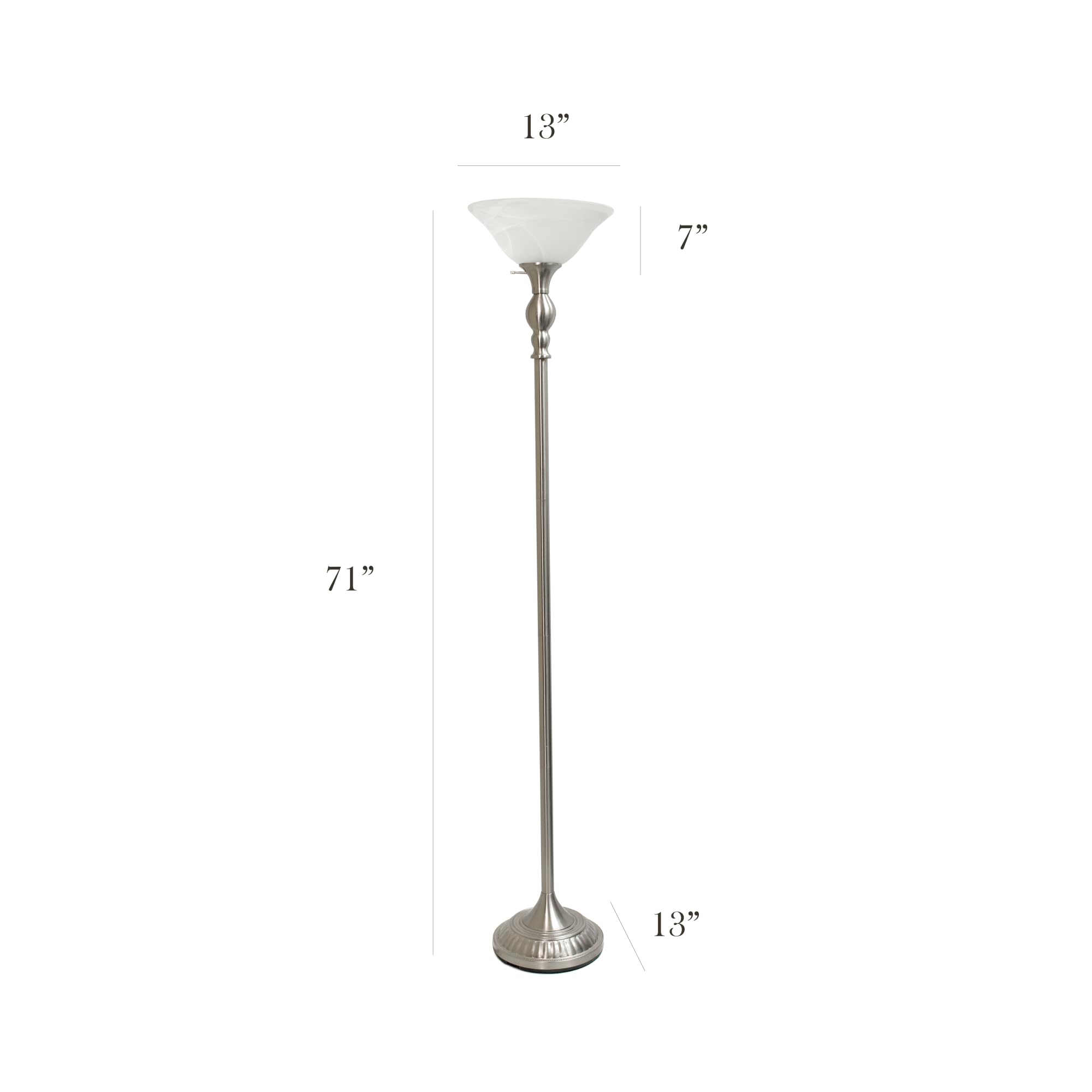 Elegant Designs Lf2001-Bsn 1 Light Torchiere Marbleized White Glass Shade Floor Lamp, Brushed Nickel