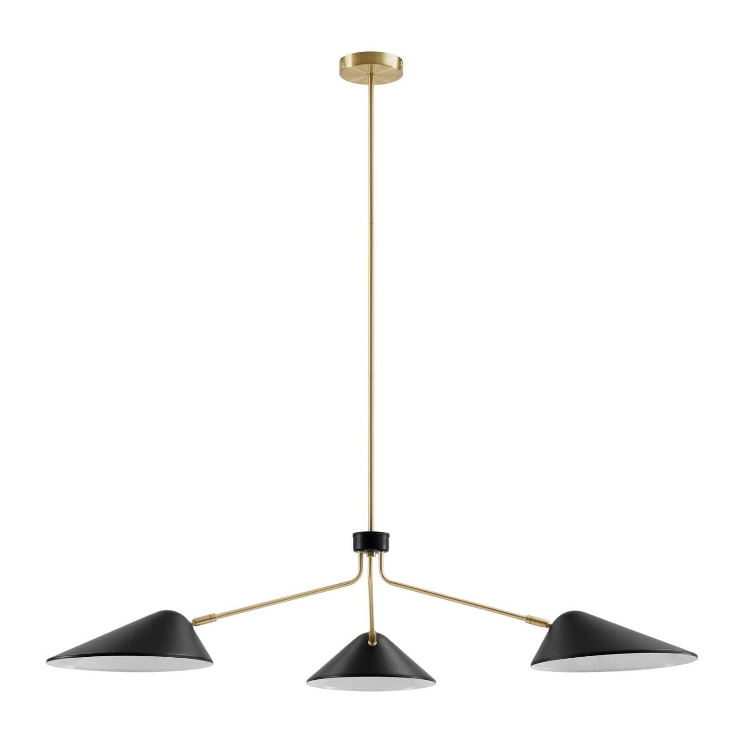 Modway Journey 3-Light Modern Metal Arm Pendant in Black/Satin Brass