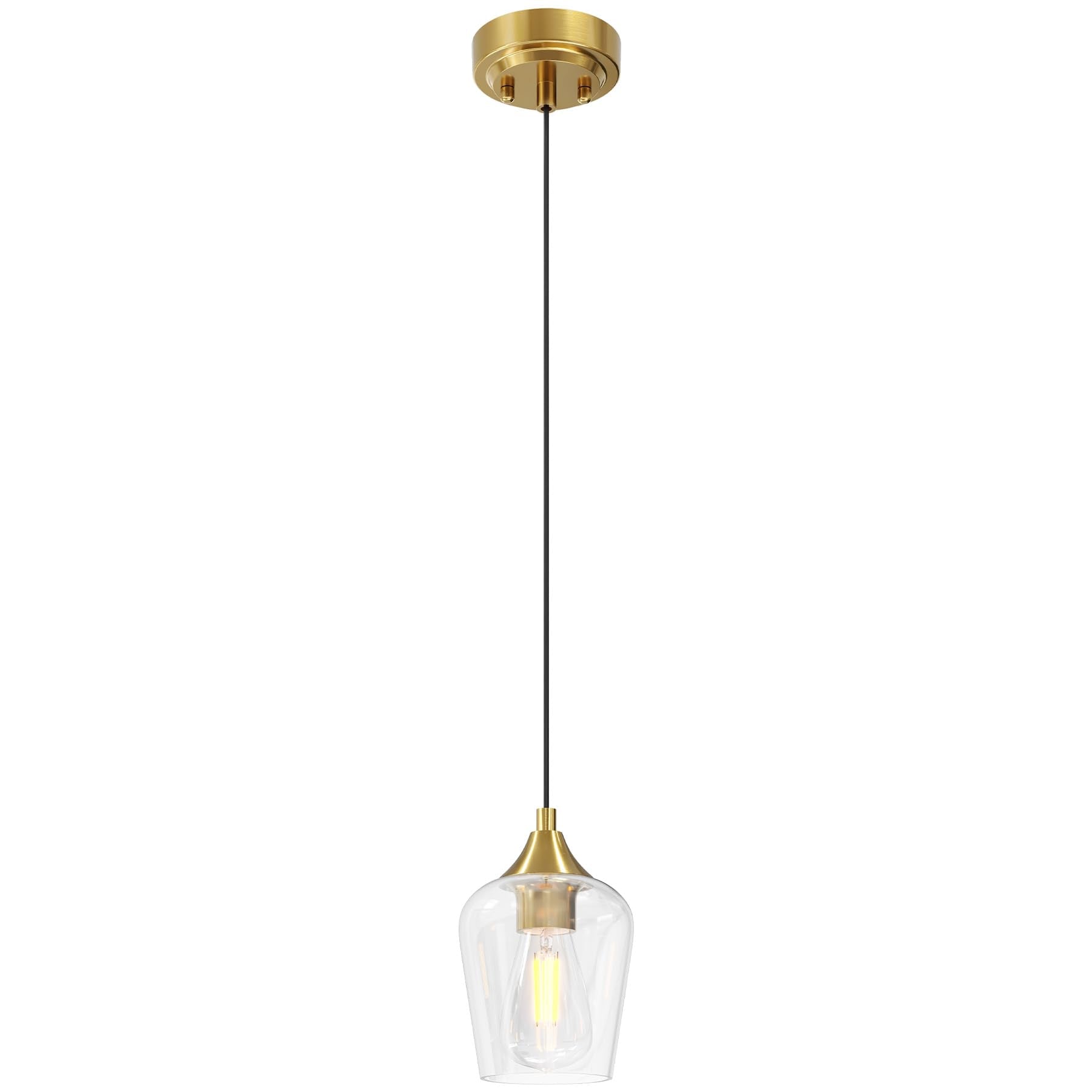 VONLUCE Pendant Light Fixture, Brushed Gold, Adjustable Cable, Glass Shade, E26 Base, Model HCF2805GD, 1 pc