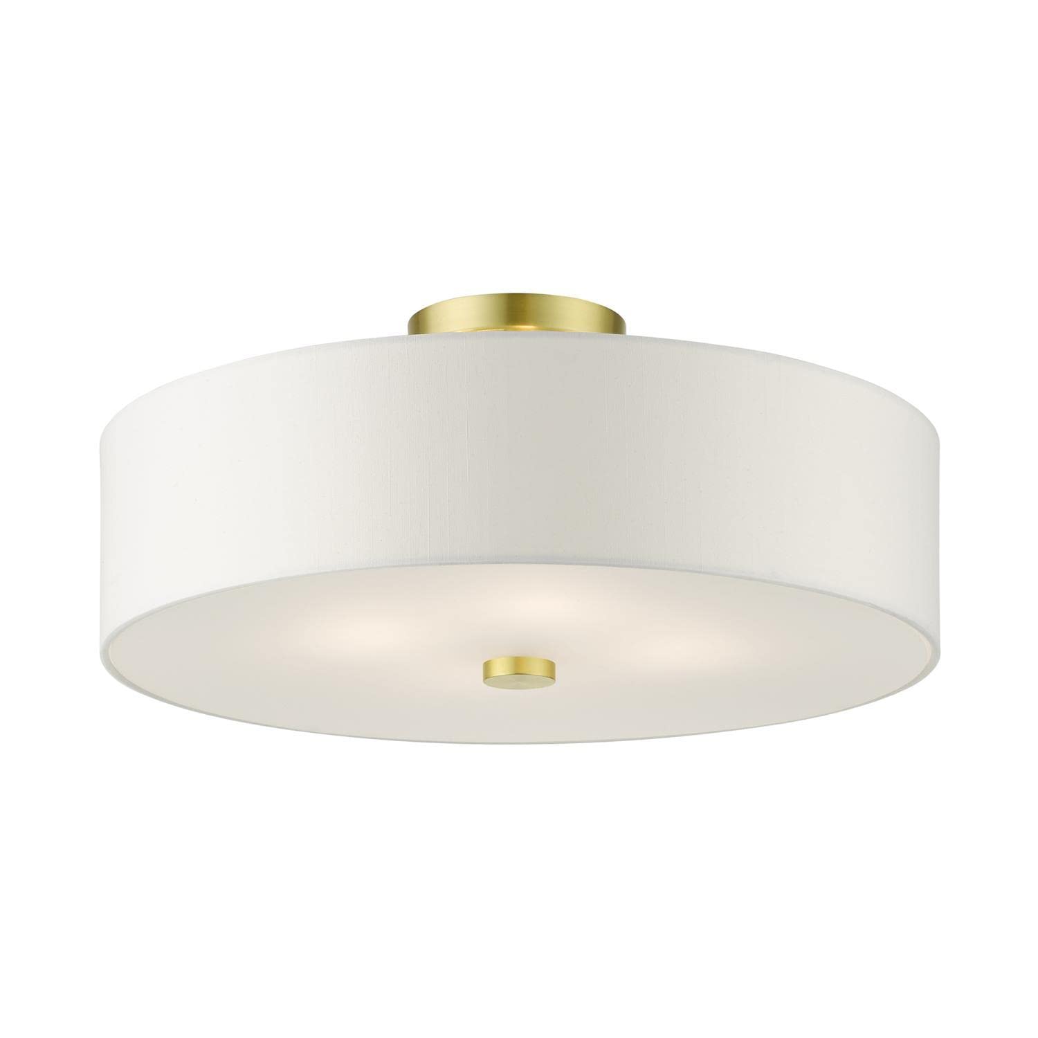 Livex Lighting 51055-12 Meridian Collection 4-Light Semi Flush Mount Ceiling Light With Off-White Hardback Fabric Shade, Satin B
