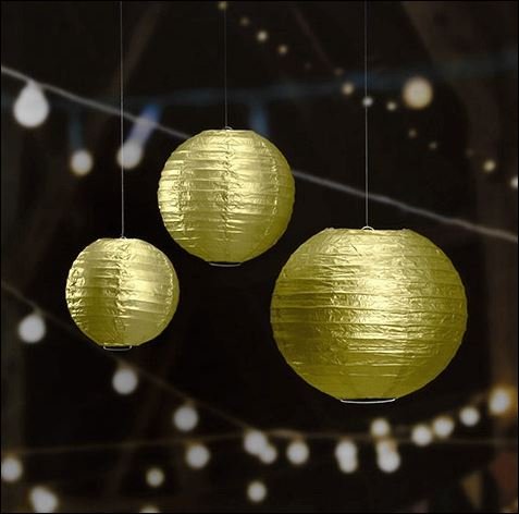 Chinese Paper Lanterns, Gold, 12    Inch Diameter - By Playscene (Pack Of 6) (Gold)