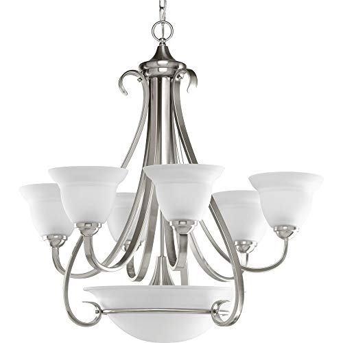 Torino Collection 6-Light Etched Glass Transitional Chandelier Light Brushed Nickel