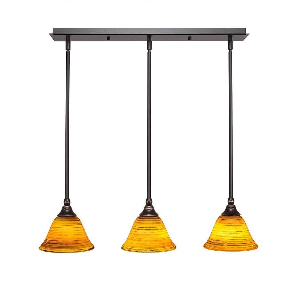 Toltec Lighting 25-DG-454 3 Light Multi-Light Mini Hang Straight Swivel Pendant with Firré Saturn Glass, 7&quot;, Dark Granite