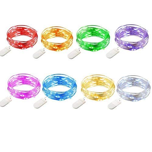 VOOKRY 30 LED Fairy Lights - 10 ft Mini Copper Wire String Lights, Battery Operated, Multicolor, Pack of 8 for DIY Crafts & Parties