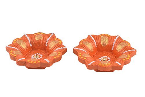 storeindya Decorative Clay Oil Lamps Set of 2, Handmade Terracotta Candle Holders, Multicolor, 2.75 x 3.25 x 0.75 inches, Model 854
