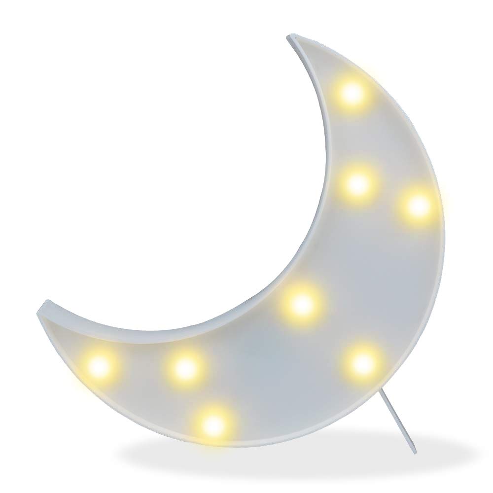Pooqla Decorative LED Crescent Moon Marquee Sign, White, 7.08in x 9.64in x 1.10in, Model JH-MQ-34, Nursery Night Lamp