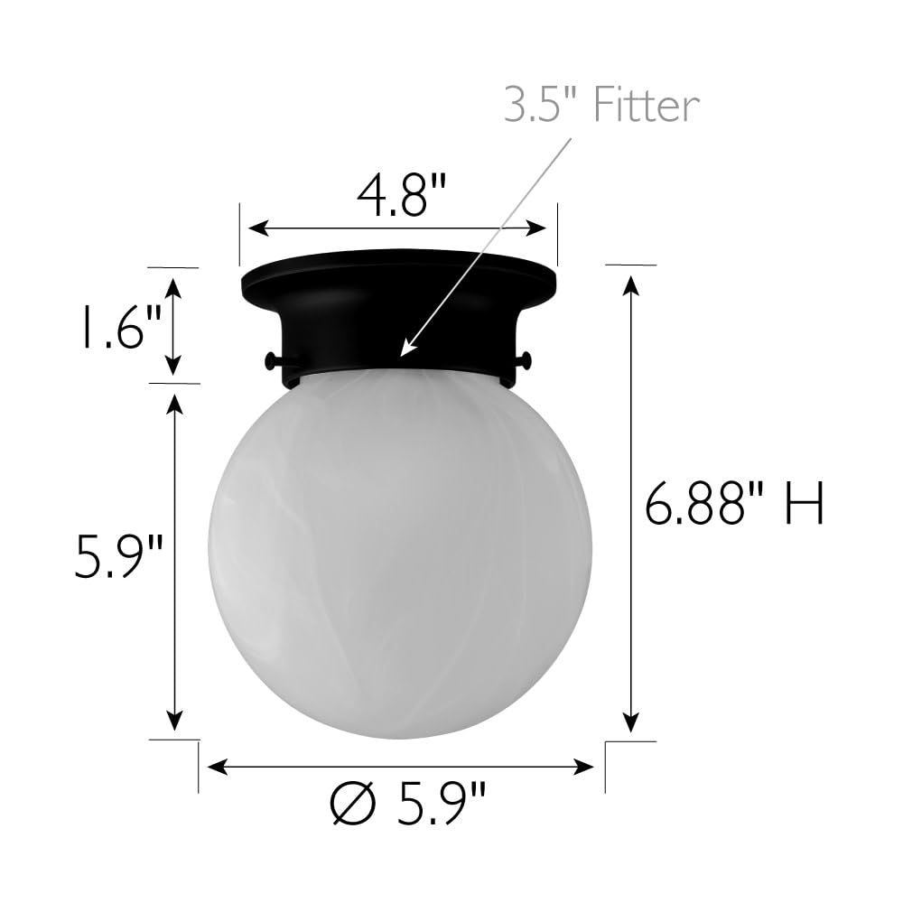 Design House Ceiling Mount Globe Light, Dimmable, Matte Black, Glass, Model 588483, No Pull Chain
