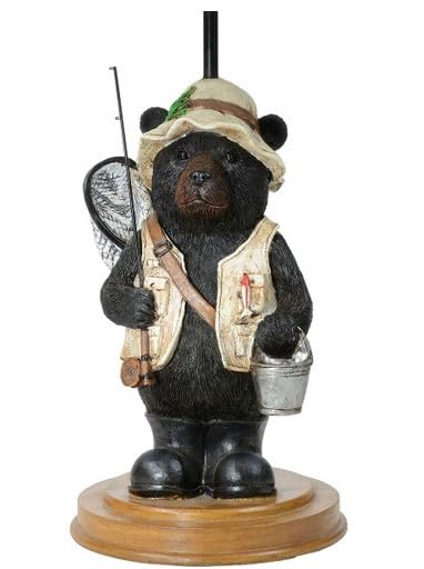 BLACK FOREST DECOR Fisherman Bear Accent Lamp - Vintage Rustic Home Décor - 23" x 13.25" - Beige for Cabin, Living Room, Desk