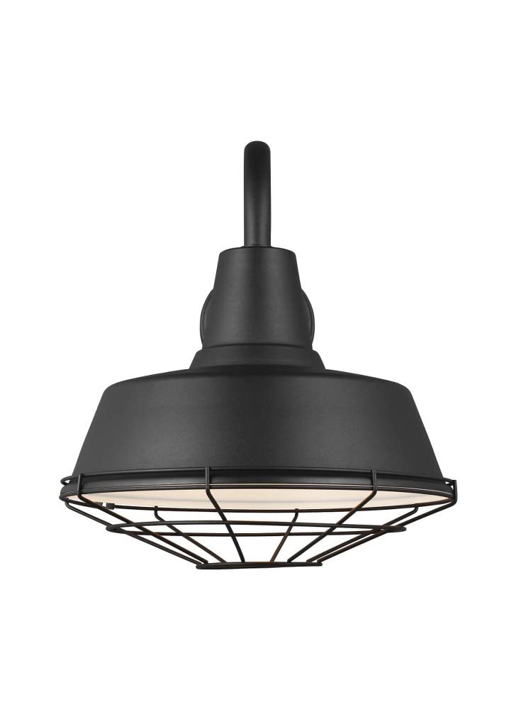 Sea Gull Lighting Barn Light Cage, Stainless Steel, 14in Width, Black, Model 97374-12, Outdoor Wall Light Fixture