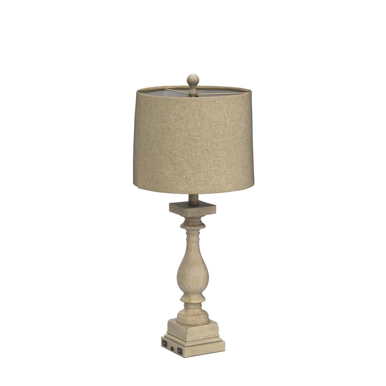 BOBOMOMO 27" Table Lamp Set of 2 with USB Charging Ports, Antique Washed White, Linen Shade, Model AMZ-T279USB-WW