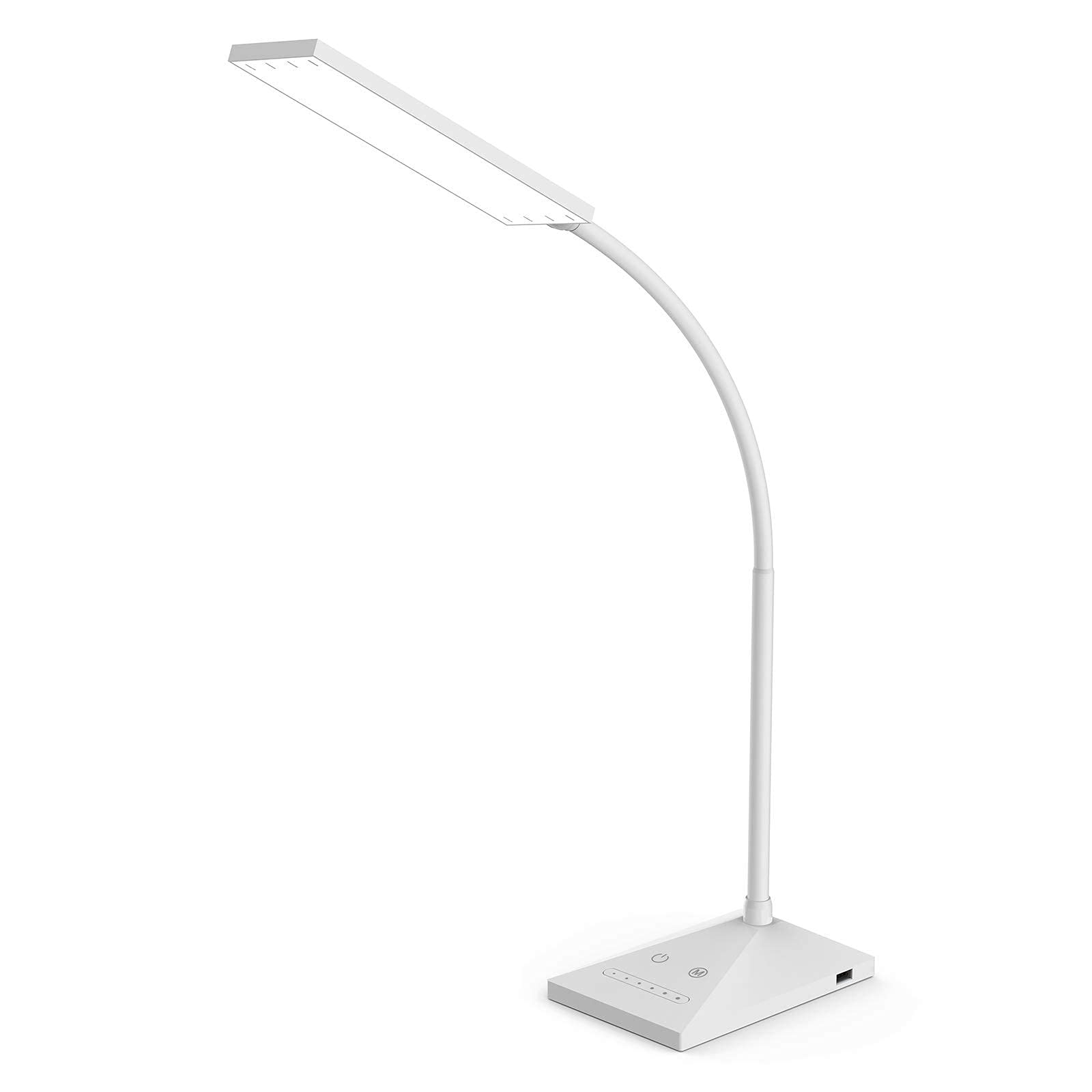 RAOYI LED Desk Lamp, Dimmable 12W Touch Control, 5 Color Modes, 6 Brightness Levels, USB Charging, White, Model LAM10A
