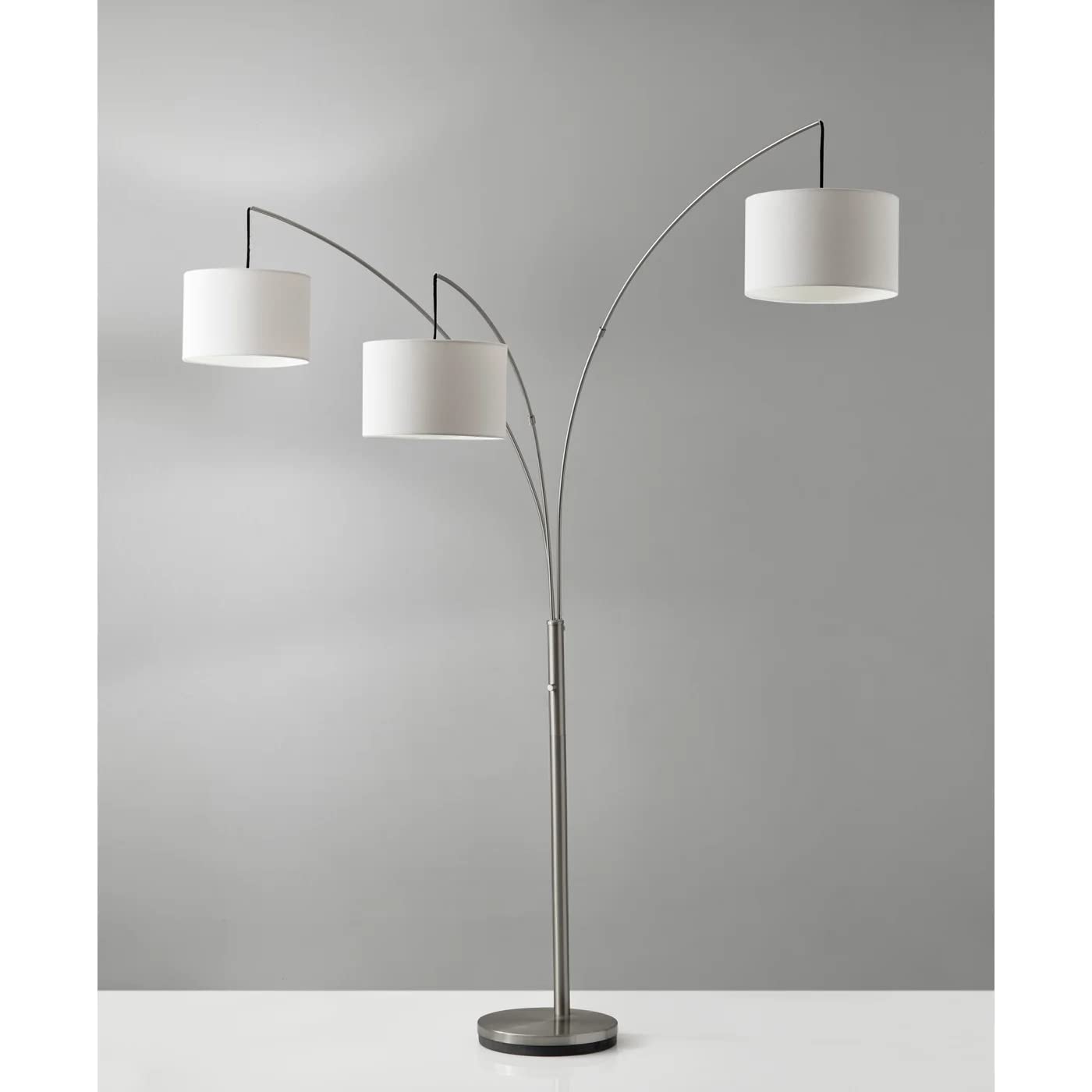 Adesso Arc Floor Lamp - 3 Movable Shades, Dimmable Brightness, Brushed Steel, Model 4238-22, Ideal for Bedroom & Living Room Decor