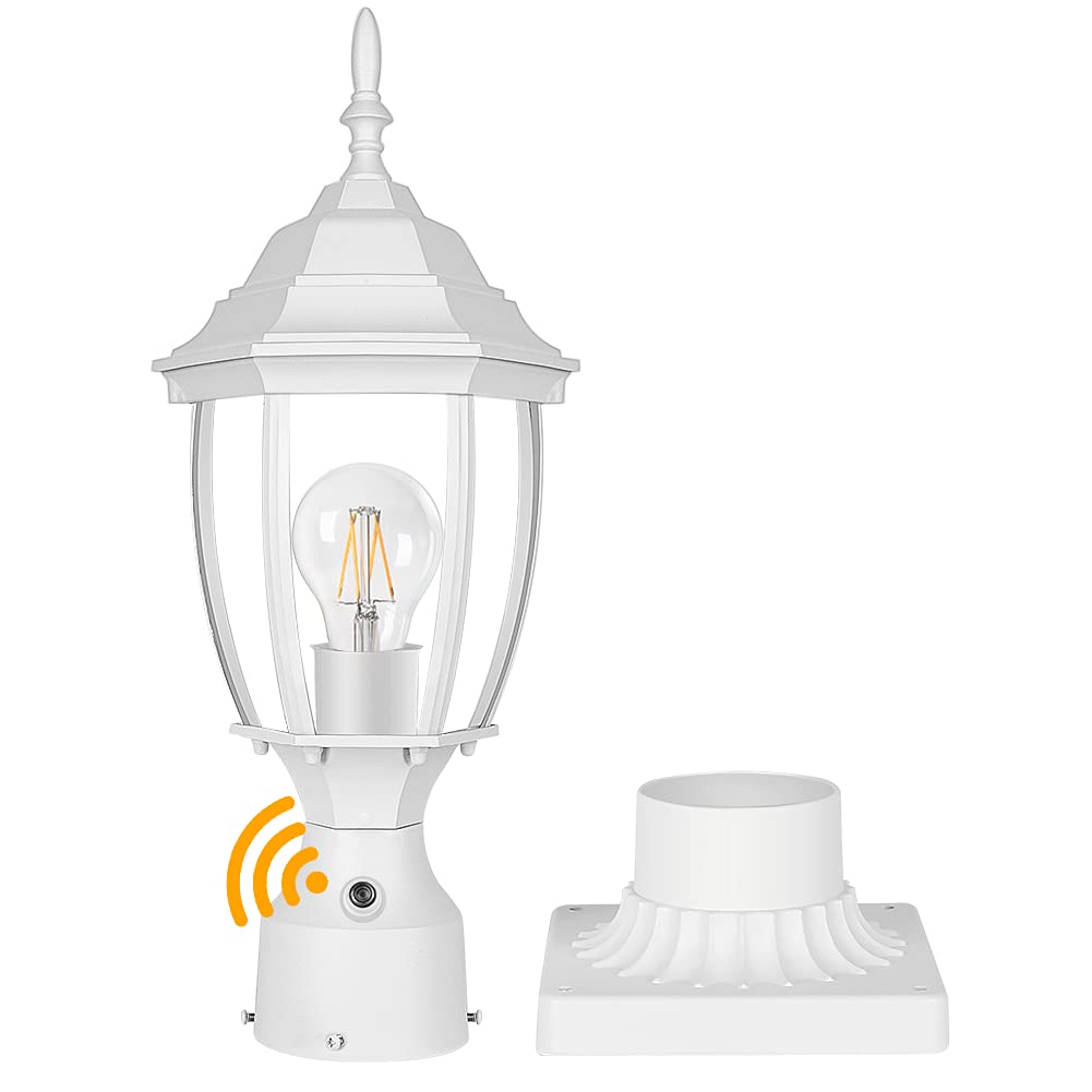 PARTPHONER Outdoor Post Light, Waterproof Aluminum Lantern Fixture, 6 In, White, Model PA1159WS-White, Clear Glass Panels