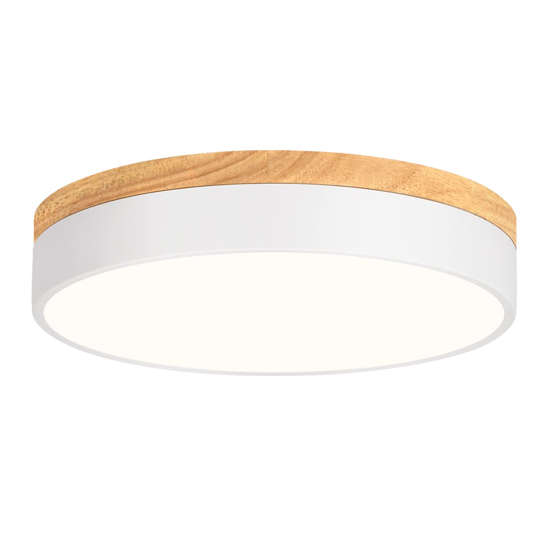 Goomavi Modern Dimmable Led Close To Ceiling Light, 2700K-6000K 5Cct Selectable Round White Wood Flush Mount Ceiling Light Fixtures, Minimalist Ceiling Lamp For Bedroom, Kitchen, Hallway-11.8In