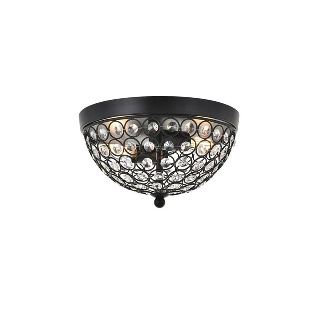 Living District Taye 2-Light Mid-Century Flush Mount Light, Matte Black/Clear, Metal Fixture