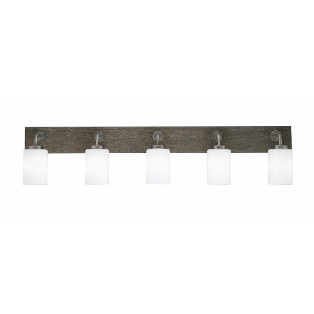 Toltec Lighting 1775-Gpdw-310 Oxbridge - 5 Light Bath Bar-10 Inches Tall And 46.5 Inches Length, Finish Color: Graphite/Painted Distressed Wood-Look Metal, Glass Color: White Muslin