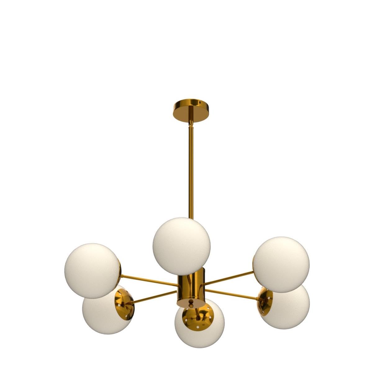 KCO 6-Light Globe Sputnik Chandelier, Modern Gold & White, Metal Fixture, Model L1085-6-Head