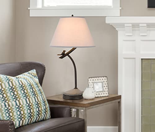 Cal Lighting Bo-3030Tb Rancho Metal Floor Lamp With Bird On Branch Design And Linen Hardback Shade With Weighted Base
