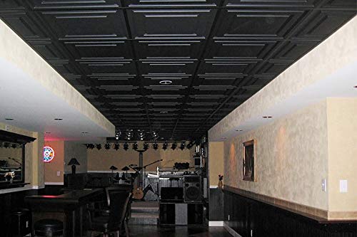Ceilume Ceiling Tiles - Ultra-Thin Feather-Light, Vinyl, 2x4 ft, Black, 12 Tiles
