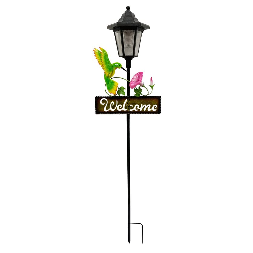 Crosslight Solar Led Hummingbird Welcome Sign - Weatherproof Garden Stake Light For Outdoor Decoration - Decor For Yard, Lawn, P