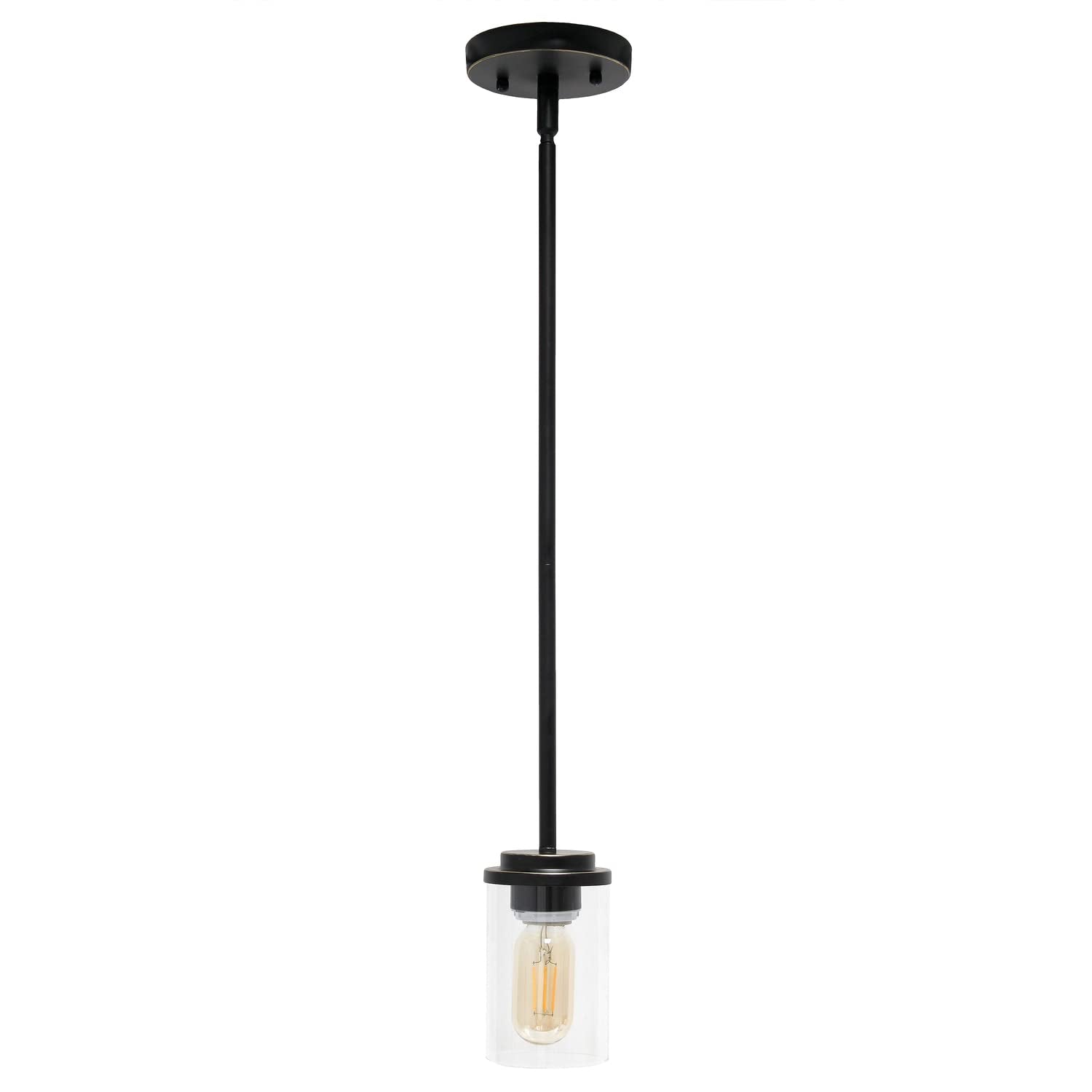 Elegant Designs Pt1020-Rbz 5.75" Essential Modern Farmhouse Adjustable 1-Lt Cylindrical Clear Glass Kitchen Island Foyer Dining Room Hallway Bedroom Living Room Hanging Ceiling Pendant, Rbz