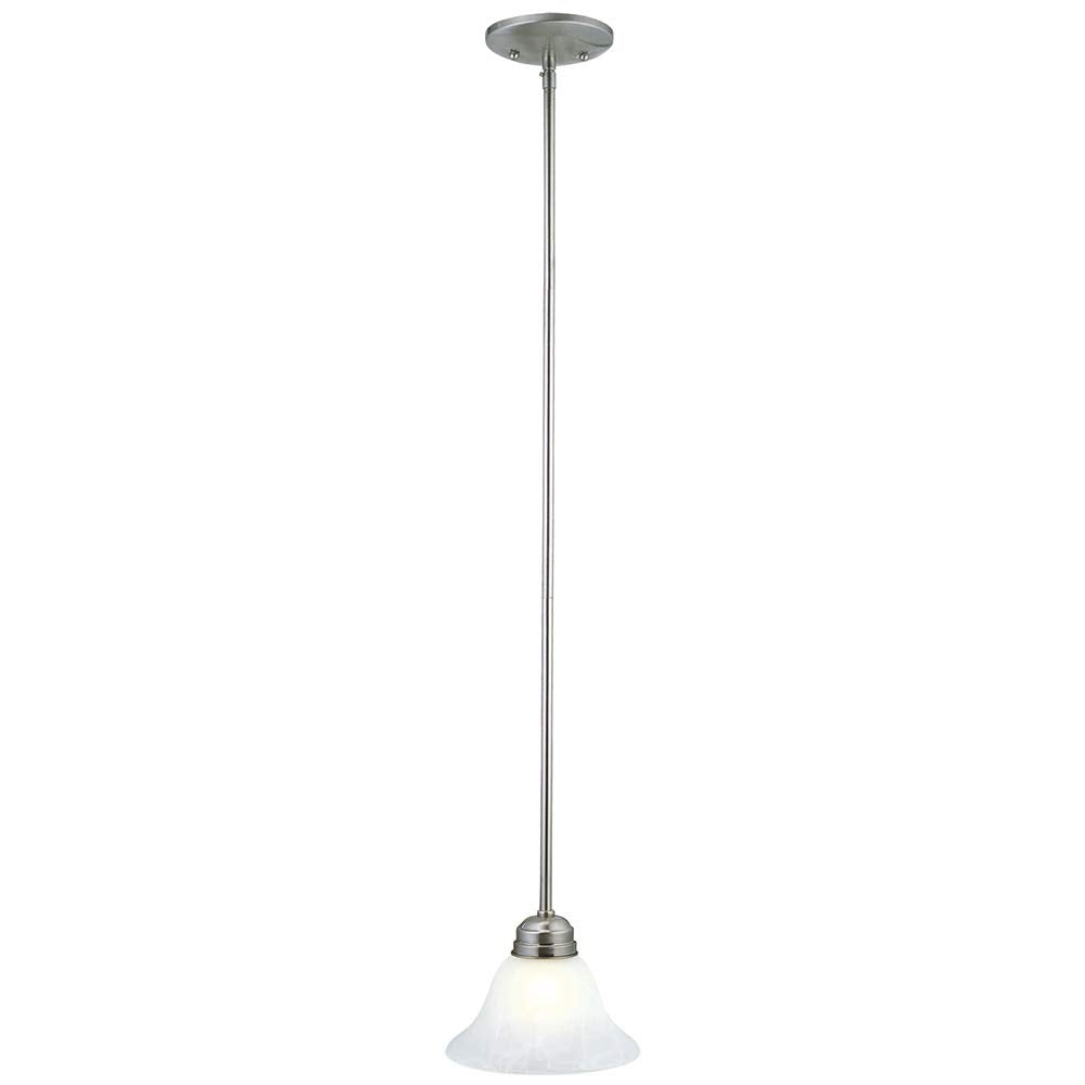 Design House Mini Pendant Light, 1-Light, Satin Nickel, Alabaster Glass Shade, Model 511634, Indoor Dimmable for Kitchen Island Bar
