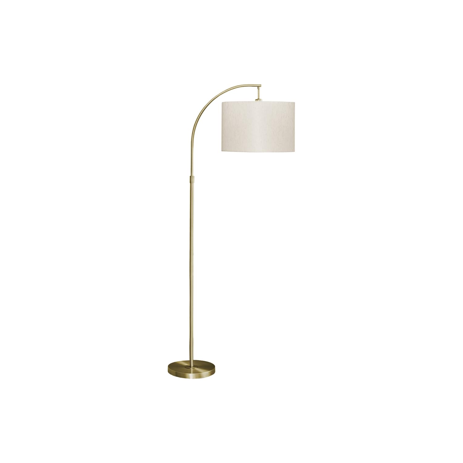 Monarch Specialties 9750 Cream Shade, Contemporary Lighting Arc Floor Lamp Brass Metal Ivory, 26.25&quot; L x 16&quot; W x 65&quot; H, Gold