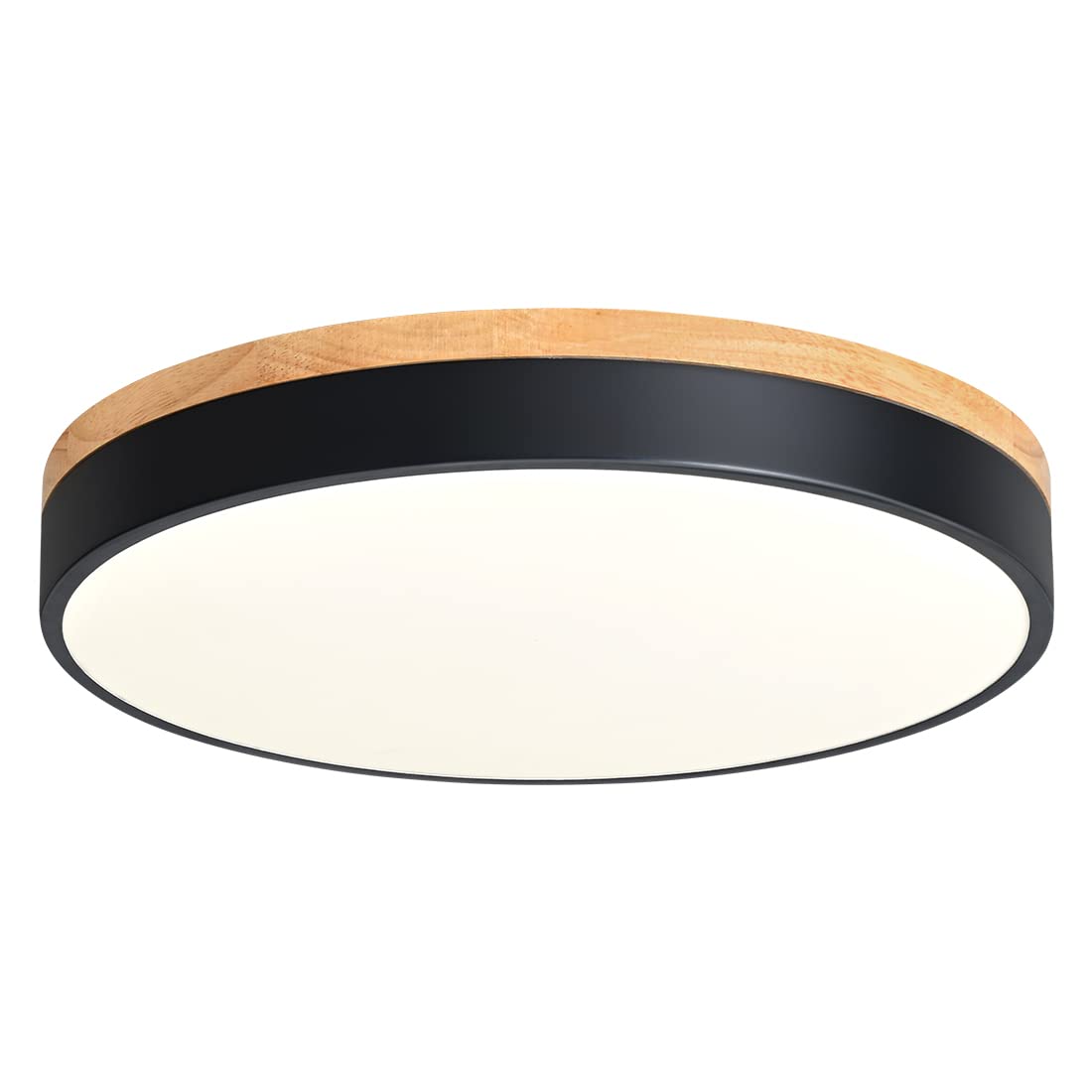 Goomavi Dimmable Wood Led Close To Ceiling Light, Modern 2700K-6000K 5Cct Round Black Flush Mount Ceiling Light Fixtures, Minimalist Ceiling Lamp For Living Room, Dining Room, Bedroom, Kitchen-15.8In